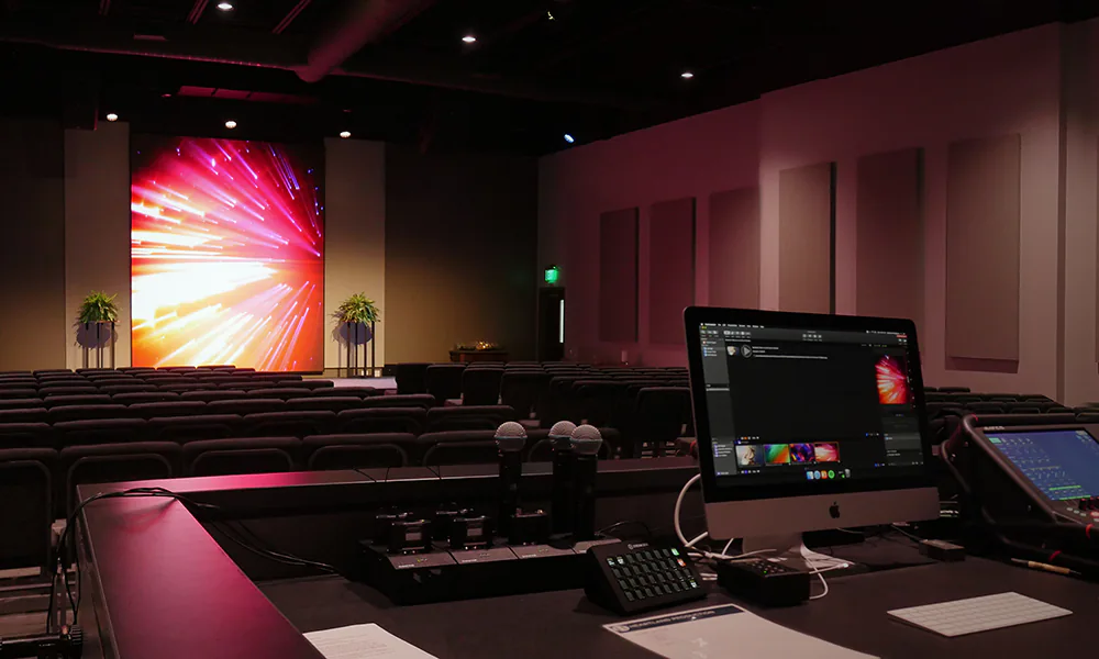 Foundation® Mount System for Barco XT video wall installed at Heartland Church in Fishers, Indiana.