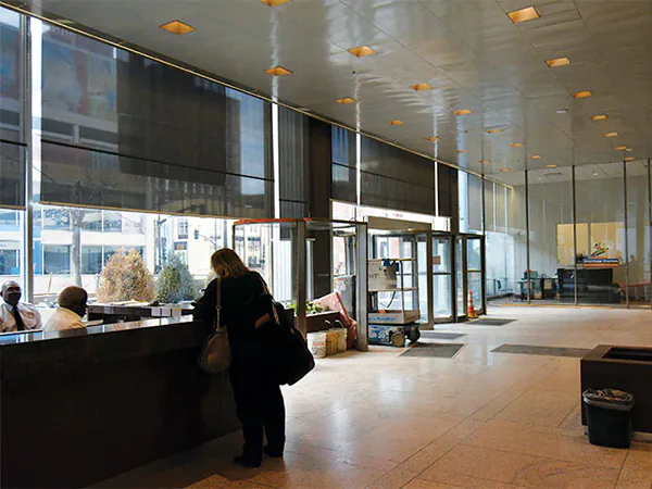 Motorized FlexShade window shades at Commerce Tower, Kansas City, MO.