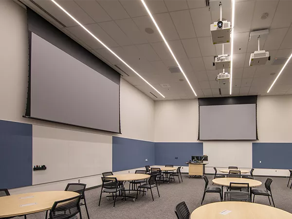 Access V projection screens with TecVision ALR ambient light rejecting surfaces at the Mayo Clinic-Arizona State University Health Futures Center.