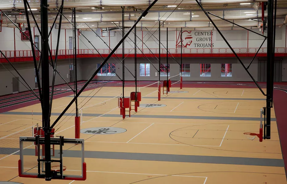Basketball Backboards, gymnasium Divider Curtains, and Smart Gym control system installed at Center Grove High School, Greenwood, IN.