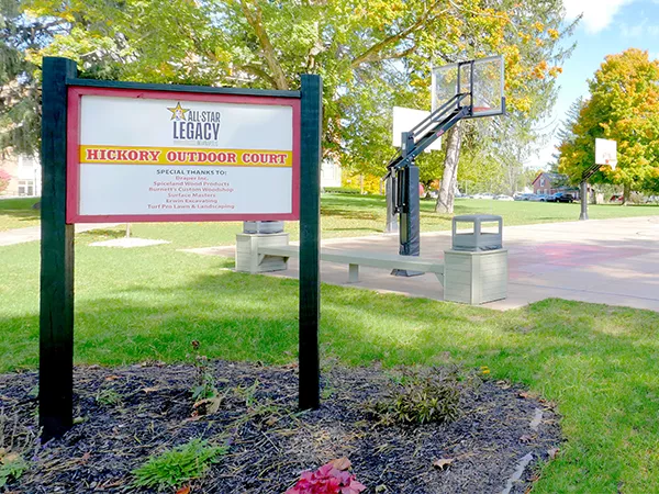 Titan Adjustable Post Basketball Backstops at the Hickory Outdoor Court, Knightstown, IN.