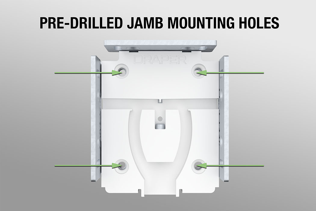 Jamb/ceiling mount holes are pre-drilled; no need to drill them out in the field.