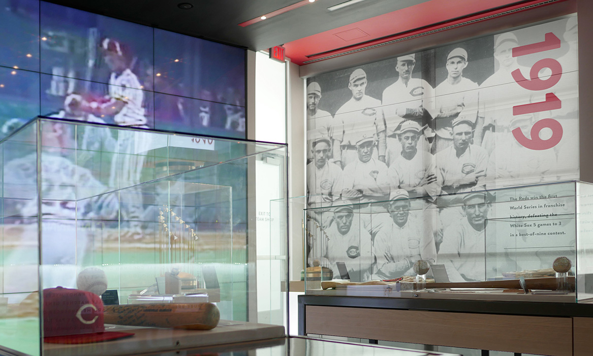 Digitally Printed FlexShade window shades installed at the Reds Hall of Fame and Museum, Cincinnati, OH.